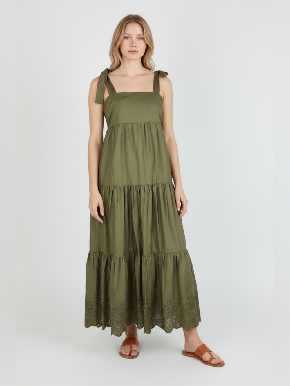 Jason Wu Olive Green Embroidered Maxi Tier Dress Small